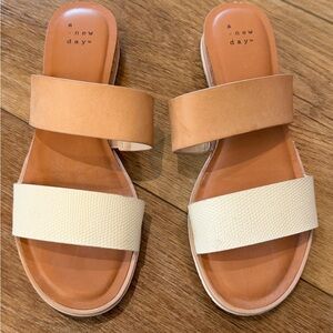 a new day Tan and Cream Double Strap Slide Sandals